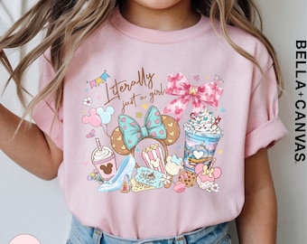 Camisa Disney Coquette con lazo "Literally Just A Girl", colores cómodos, camisa para niña con refrigerio para Disneyland, regalo para viaje al parque con orejas de Minnie de Disneyland