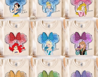 Sweat-shirt princesse aquarelle, oreilles de souris Cendrillon Belle Raiponce Ariel Elsa Tiana pull à capuche pour tout-petit anniversaire fille cadeau de voyage