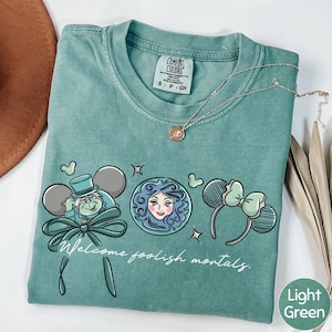 T-shirt Coquette Bow Haunted Mansion Comfort Colors, T-shirt « Bienvenue, pauvres mortels », Voyage entre filles pour Halloween dans un parc magique