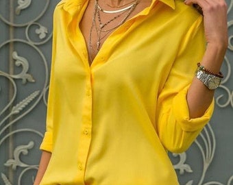 Minimalist Top-Long Sleeved Top-Buttoned Shirt-Designer Women Top-Button Down Shirt-Womens Top-Casual Top-Minimalist Women Blouse-Modern Top