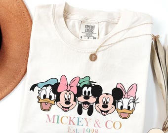 Mickey & Co 1928 Comfort Colors Shirt, Retro Mickey And Friends Tee, Vintage Disneyland Shirt, Disney Trip Tee, Family Matching Shirt