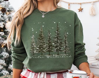 Winter Wonderland Forest Sweatshirt, Snow Pine Tree Hoodie, Rustic Christmas Pullover, Vintage Xmas Winter Gift