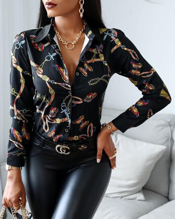 black and gold chain print blouse