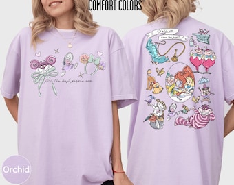 Alice in Wonderland Comfort Colors Shirt, Cheshire Cat White Rabbit Two Sided Mad Hatter Tea Party Disney Trip Tee
