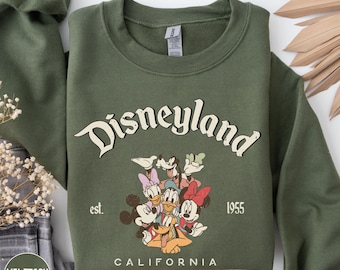 Vintage Disneyland California Sweatshirt, Retro Mickey and Friends Pullover, Disneyland Est 1955 Family Vacation Sweatshirt