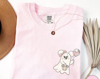 Cute Mouse Ghost Comfort Colors Shirt, Girly Halloween Graphic Tee