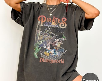 Vintage Pirates of the Caribbean Comfort Colors Shirt, Disneyworld Pirate Tee, Mickey Caribbean Shirt, Disney Trip Gift