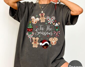 Disney Christmas Tis The Season Comfort Colors Shirt, Mickey and Minnie Gingerbread Snack Tee,  Magical Christmas Party Gift