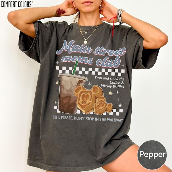 Camiseta Retro Main Street Mom Club Comfort Colors, Camiseta Magical Mama Mouse Waffles Coffee Mom Trip Regalo