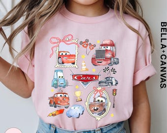 Chemise rétro coquette avec nœuds Disney Cars Comfort Colors, t-shirt Lightning McQueen Mater Sally Doc Hudson, anniversaire de voyage en famille