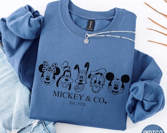 Disney Mickey Co est 1928 Sweatshirt, Retro Mickey and Friends Pullover Hoodie, Disney Trip 2025 Matching Family Gift