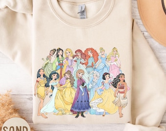 Sudadera retro de princesas, Cenicienta, Blancanieves, Ariel, Bella, Rapunzel, regalo de viaje de Disney para niñas.