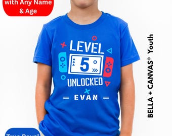 Level Up Birthday Shirt: Custom Name Kids Gamer Tee - Video Game Party Outfit Gift • Birthday Gamer Shirt Custom Name
