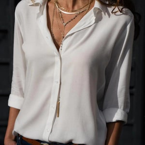 Minimalist Top-Long Sleeved Top-Buttoned Shirt-Designer Women Top-Button Down Shirt-Womens Top-Casual Top-Minimalist Women Blouse-Modern Top