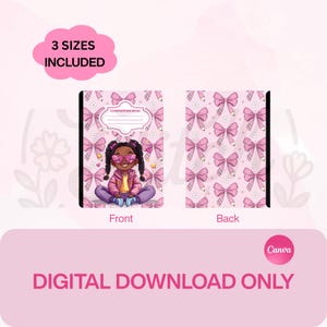 May include: Pink composition book with a bow pattern and an illustration of a girl wearing heart-shaped sunglasses. The front cover says "Composition Book". The text "3 Sizes Included" and "Digital Download Only" are also visible.