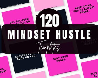 120 Motivational Canva Instagram Templates | Mindset Quotes Bundle | Pink & Black Editable Posts | Hustle Woman Social Kit