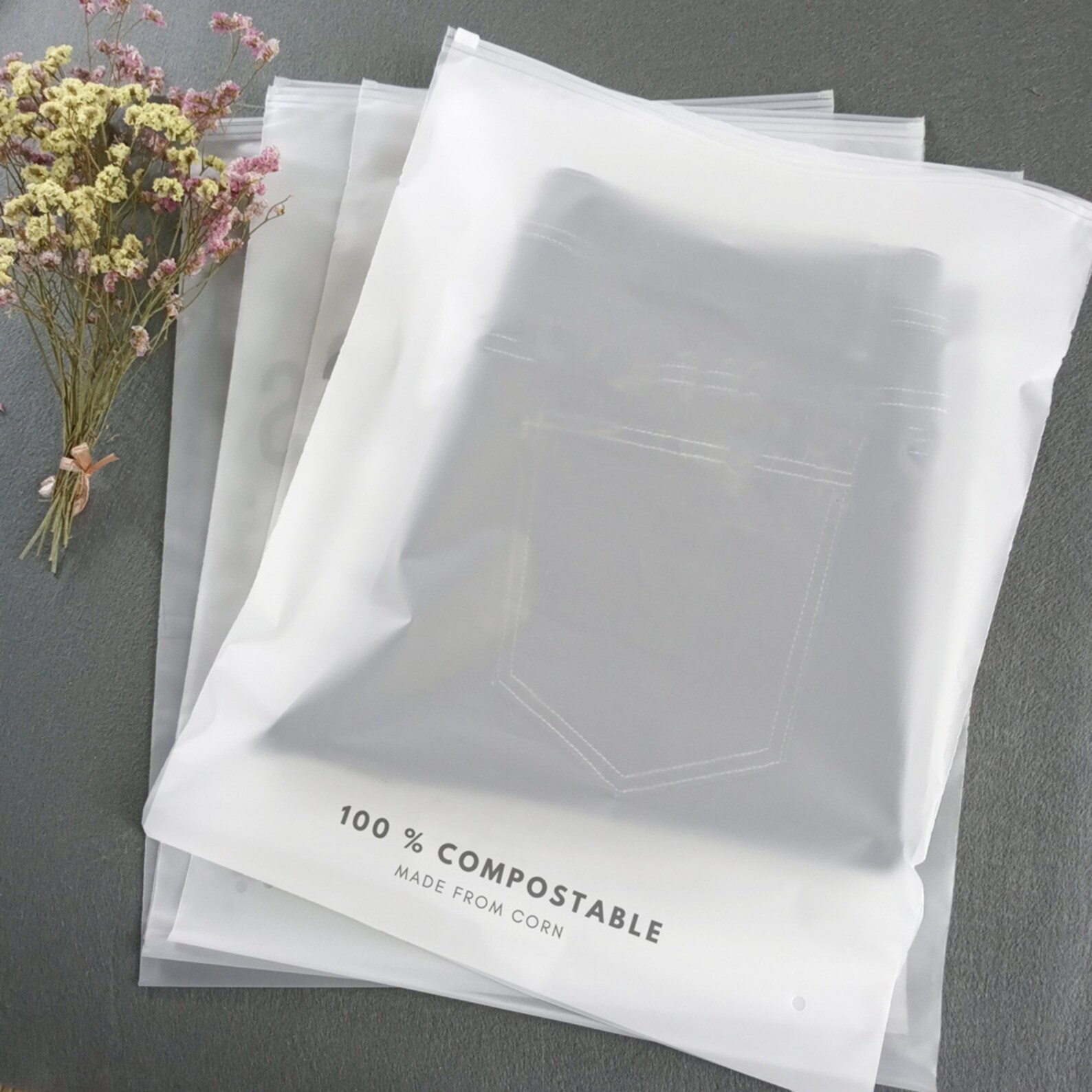 Ecopackables 100 Compostable Clothing Bag.premium Frosted Zipper
