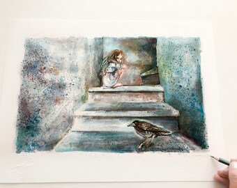 Efi on the stairs print | Print A3 | Giclée | Fine Arts Prints | Illustration