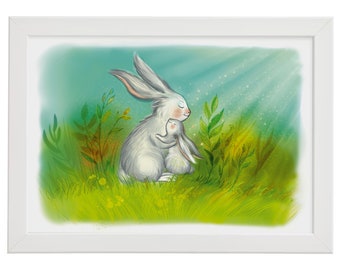 Children illustrations | Bunnies prints with Frame | Print A4 | Fine Arts Prints | Illustration for kids
