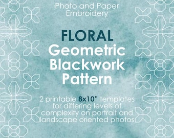 8x10" FLORAL inspired PDF Blackwork x Photo Embroidery Template - Printable Geometric Pattern for Paper - downloadable stitching design