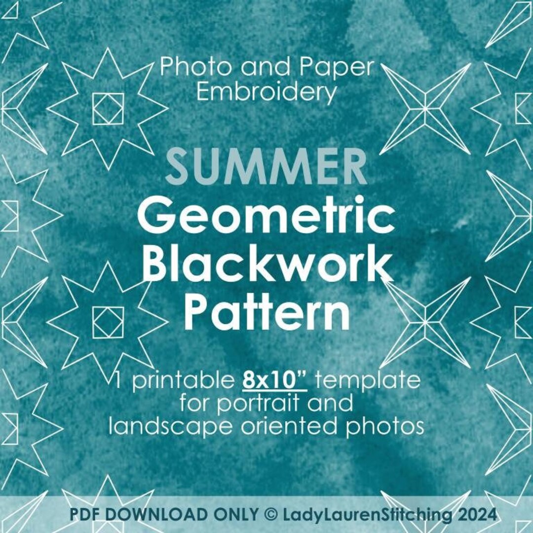 8x10" SUMMER PDF Blackwork X Photo Embroidery Template - Printable ...