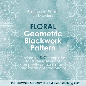 Floral Geometric Blackwork Photo Embroidery Pattern: 5x7" Template (PDF Download)
