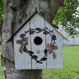 Birdhouse with Ivy and two birds on side, Metal Roof, Home Decor, Painted Bird House, Hand painted, Home Decoration, Rustic Style