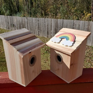 Wooden Birdhouse with or without Rainbow, Home Decor Unfinished Hanging Bird House, Unpainted Craft Projects, Gift for Mom, Gift for Kids