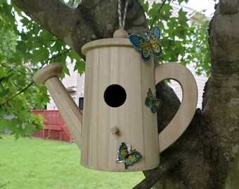 Farm House Watering Can Wooden Birdhouse, Butterfly Home Decor Stickers, Unfinished Hanging Bird House, Craft Projects, Gift for Kids