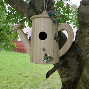 Farm House Watering Can Wooden Birdhouse, Butterfly Home Decor Stickers, Unfinished Hanging Bird House, Craft Projects, Gift for Kids