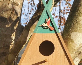 10" Turquoise Birdhouse Tabletop Tent Birdhouse.  This bird house is the inviting home that your new feathered friend will be able to enjoy.