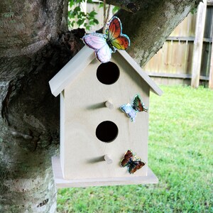 Wooden Birdhouse, Butterfly Home Decor Stickers, Unfinished Hanging Bird House, Unpainted Craft Projects, Gift for Mom, Gift for Kids