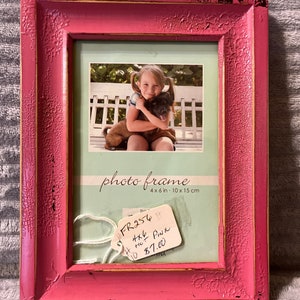 NEW 4 x 6 Shabby Chic, Chippy paint, hand paint frame, Distressed Pink