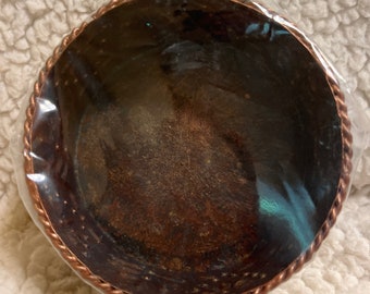 3.5” x 1.5” Round Tray, Shabby Chic, Distressed Brown/Teal