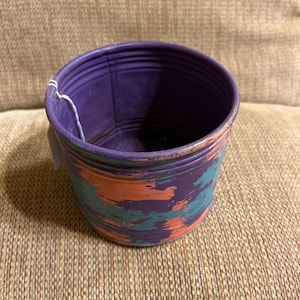 4 1/2” Round Metal Tin, Shabby Chic, Chippy Paint, Distressed Purple/Teal/Peach