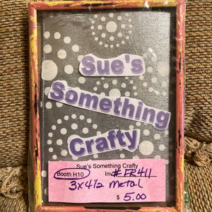 3 x 4.5&quot;, Shabby Chic, Chippy paint, hand painted metal frame, pink/blue/yellow
