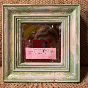 Espejo decorativo cuadrado de 3,5 pulg., Shabby Chic, Pintura desconchada, Envejecido, azul/melocotón/verde
