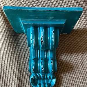9.75” x 10.75” Wall Sconce/Shelf, Shabby chic, Distressed Aquamarine