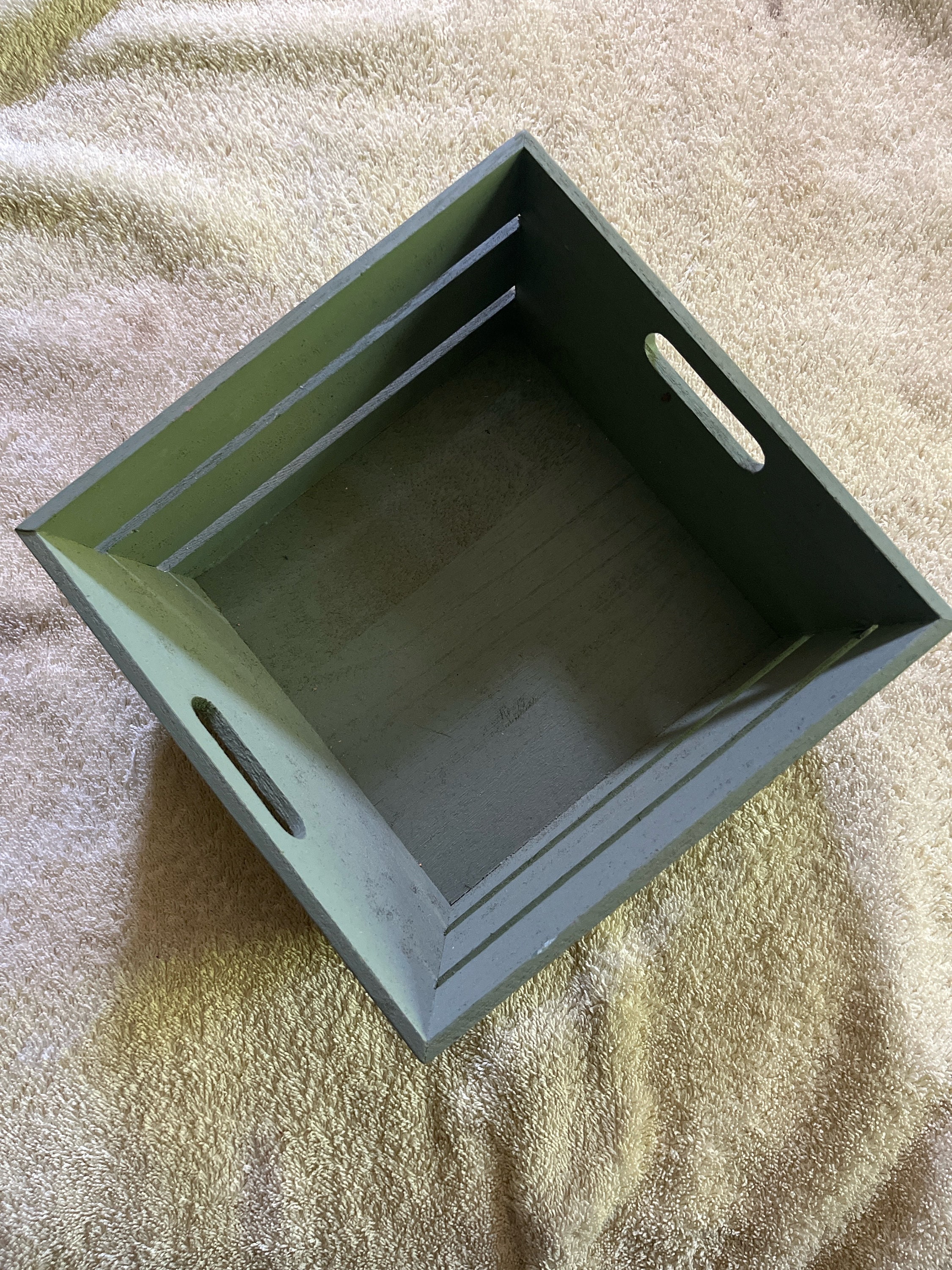8” Square Slated Crate, Shabby Chic, Distressed Sage