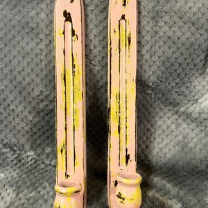 15” Taper Candle Sconces, Shabby Chic, Hand painted, Distressed Pink/Yellow