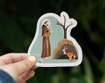 St. Francis of Assisi Sticker - Patron Saint of Environment and Animal, Catholic Vinyl Sticker, Baptism and Confirmation Gift