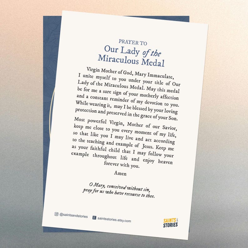 Prayer to Our Lady of the Miraculous Medal 4x6 Holy Prayer Card - Etsy