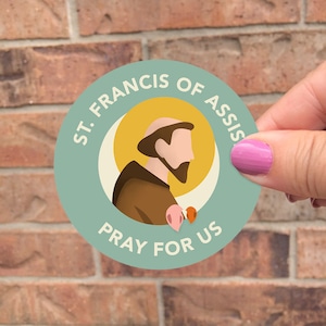 St. Francis of Assisi Circle Sticker - Patron Saint of Animals, Catholic Vinyl Sticker, Inspirational Gift, Baptism & Confirmation Gift