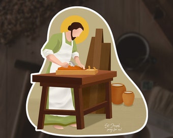 St. Joseph the Worker Sticker – Catholic Saint Sticker, Inspirational Faith Gift, Baptism and Confirmation Gift