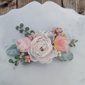 Bridal Flower Hair Comb, Low Profile, Creme Rose & Lambs Ear