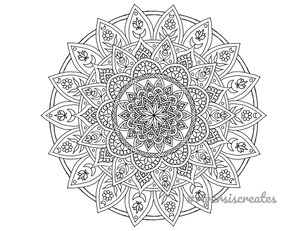 Moon Flower Mandala Printable Coloring Page - Etsy