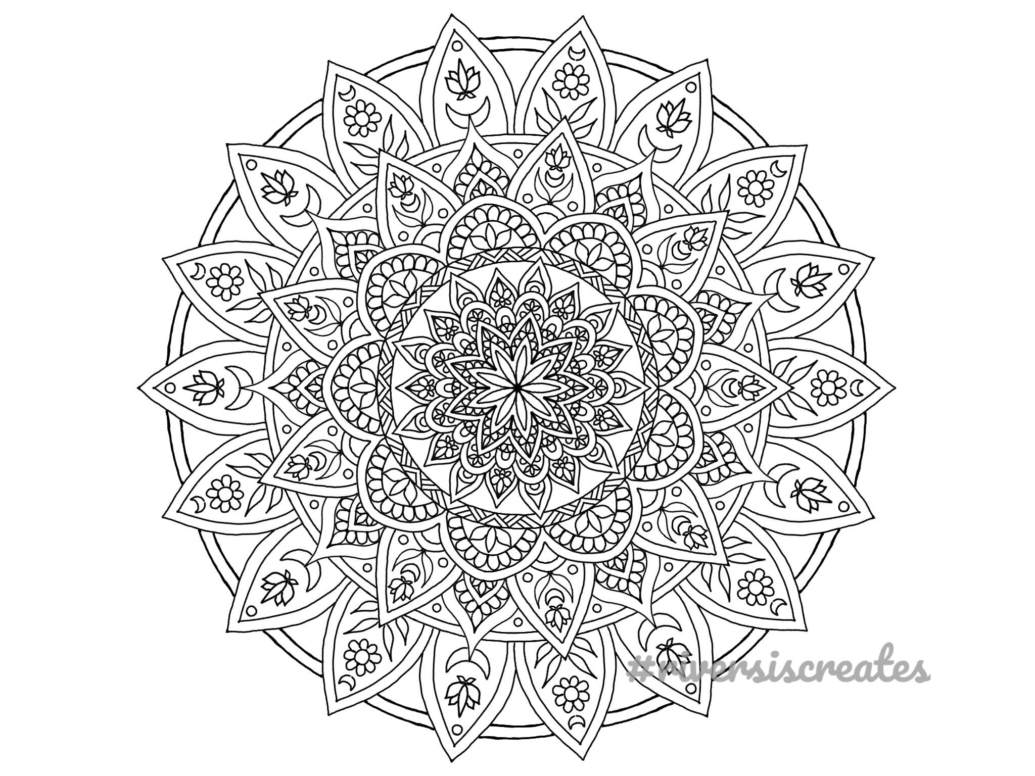 Moon Flower Mandala Printable Coloring Page - Etsy