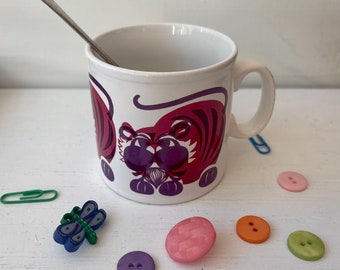 Rare Child's Mug Tiger by Royal Alma Staffordshire Pottery Mid Century Purple and Pink Graphics