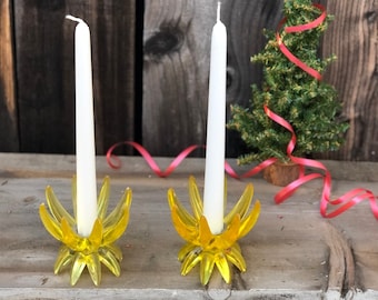 2 Friedel Atomic German Yellow Lucite Candlestick Holders Mid Century Modern by Friedel Ges Gesch c. 1960