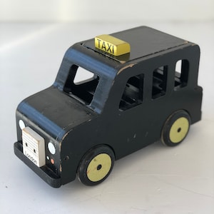 Toy Taxi London Black Cab Mid Century Vintage Wood Antique British Hackney 1960s